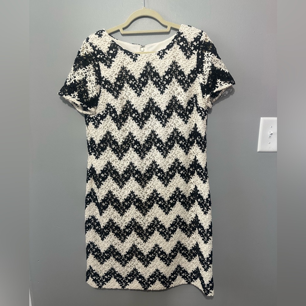 Talbots Ivory/Black Dress w/Lacy Overlay Midi Length Size 8 EUC!!